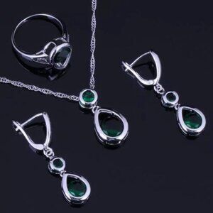 Waterdrop Green CZ Jewelry Sets Ring Size 9